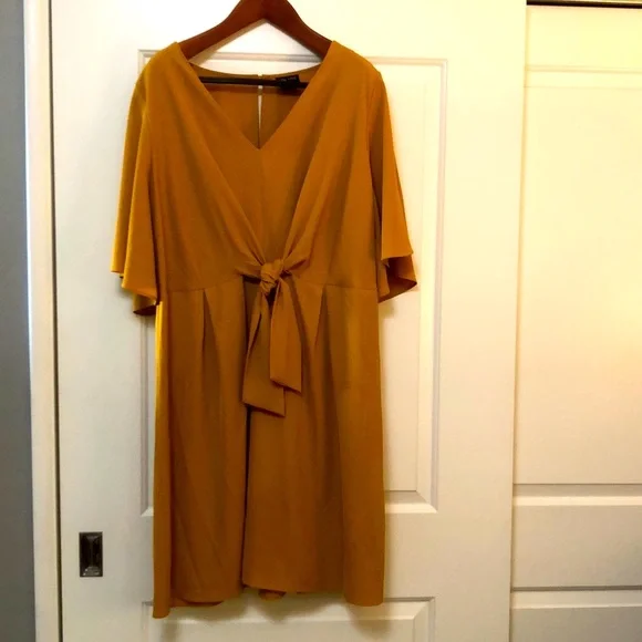 Gold City Chic tie front dress with plunging neckline - Picture 2 of 9